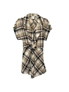 Finley Womens Size Medium Shirt Dress Marco Plaid Tie Waist Short Sleeve Cotton